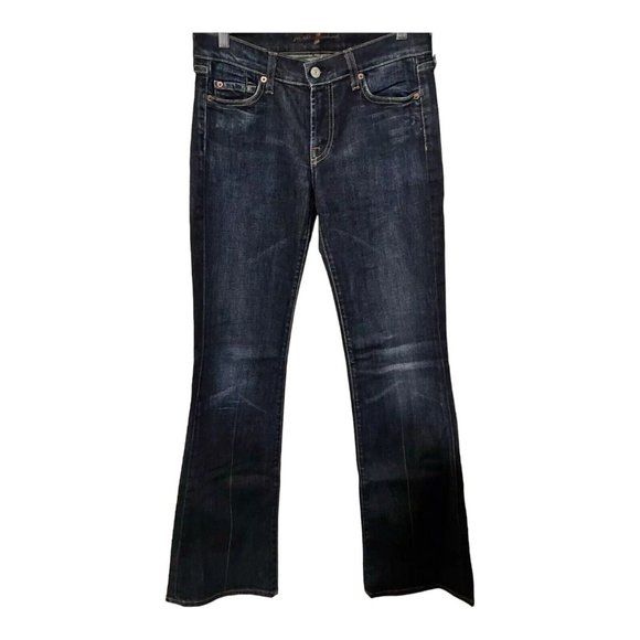 7FAM Womens Jeans Size 28 Dark Blue Denim Flare Low-Rise A3 - Picture 1 of 7